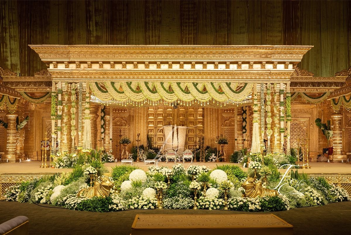 Gold wedding mandap decoration
