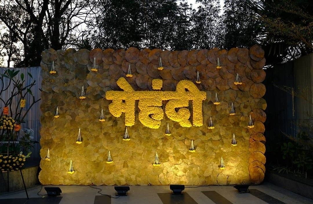 Yellow illuminated Mehendi floral wall